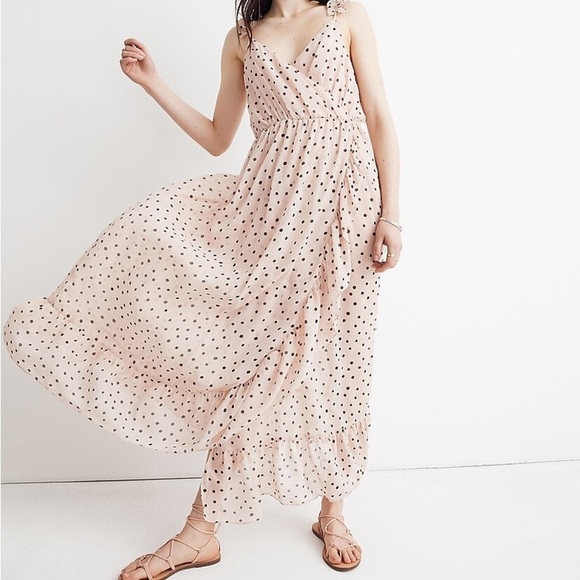 Madewell Ruffle-Strap Wrap Dress in Inkspot Dots Size 6 - Picture 1 of 13